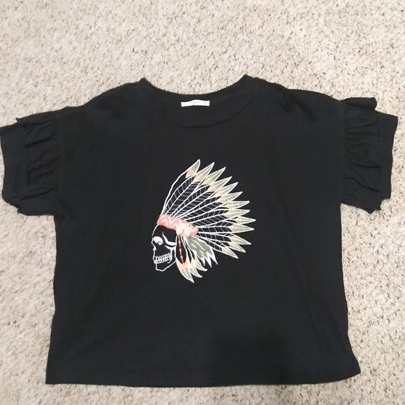 Mango embroidered skull and feathers top with ruffle sleeve - Picture 6 of 7